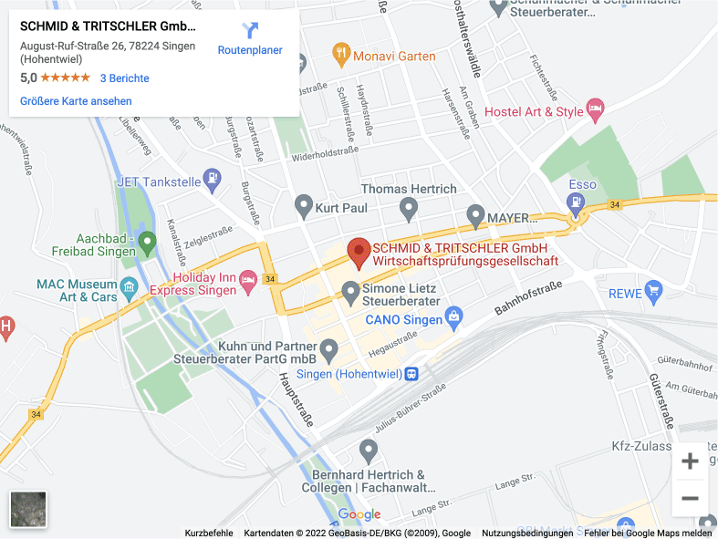 Ein Ausschnitt einer Google Map mit dem Standort von Schmid & Tritschler